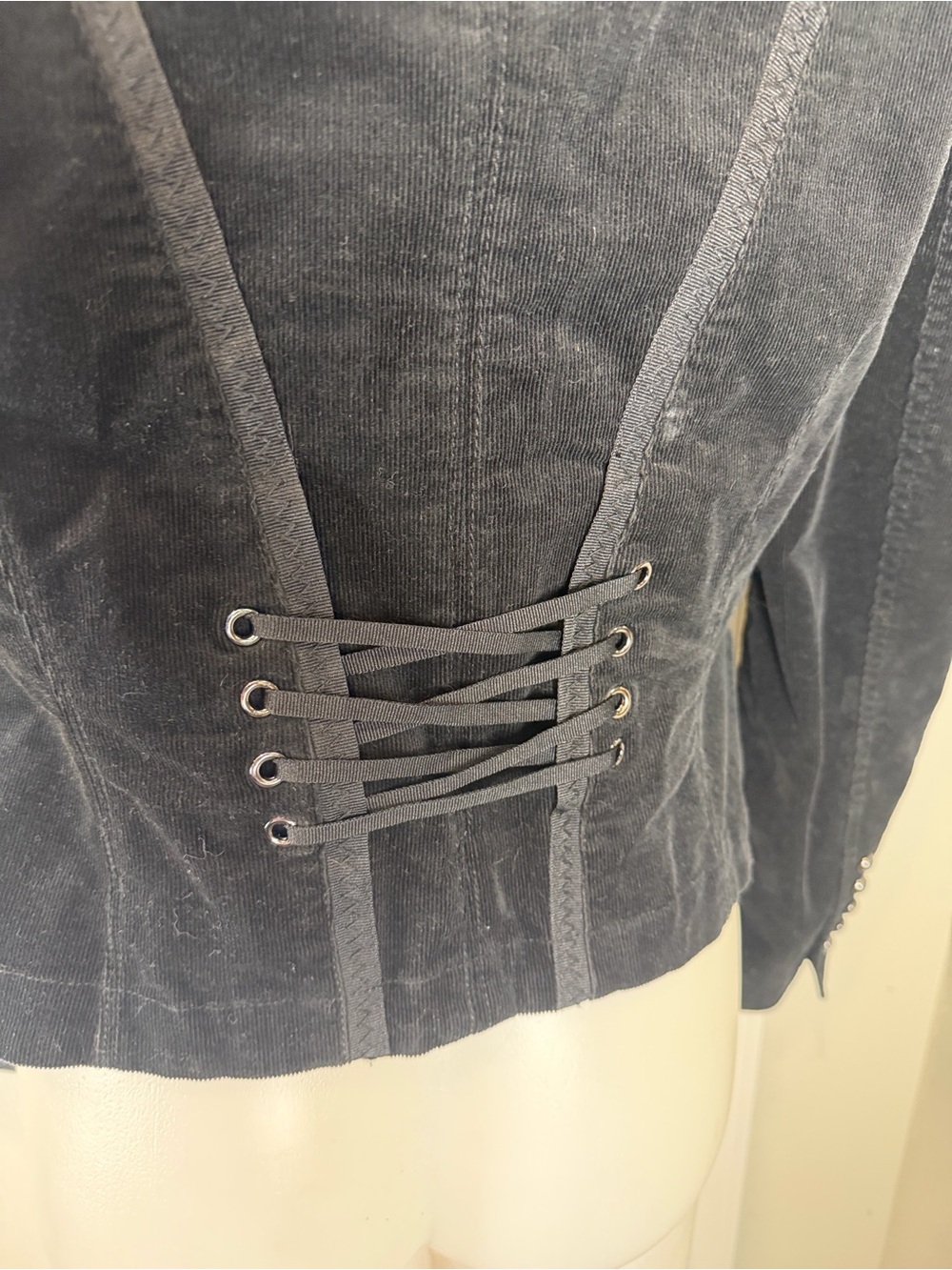 White House Black Market black corduroy open front lace up back blazer size 8 - Picture 3 of 7